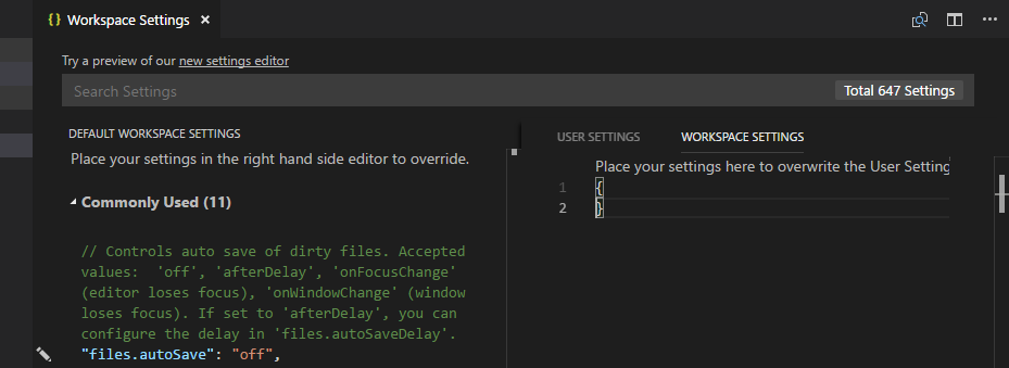 VSCode Workspace settings