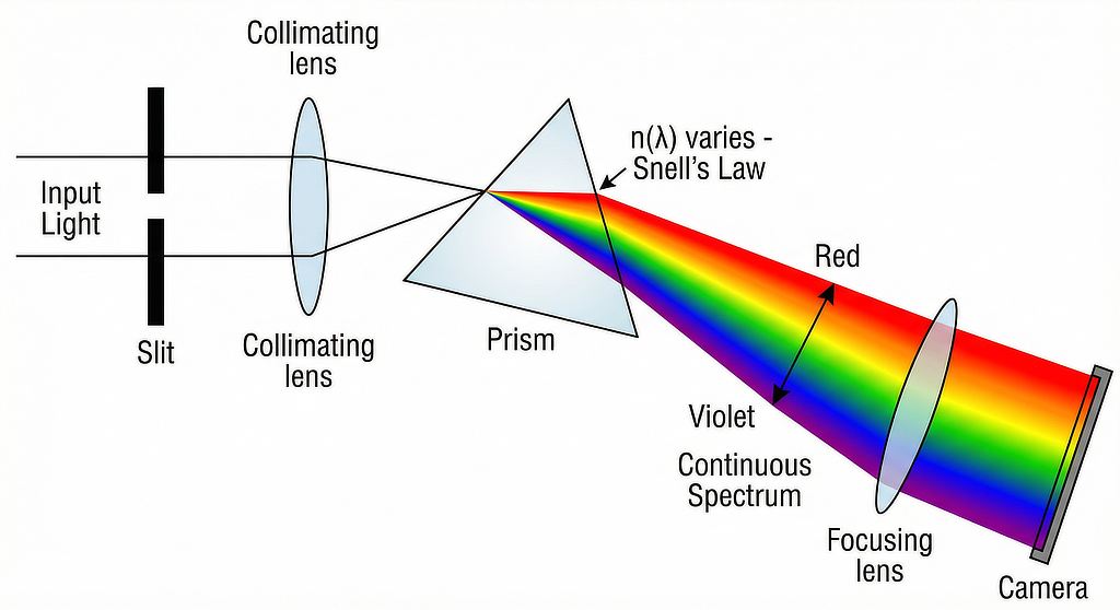 Prism disperses light continuously with no wasted orders