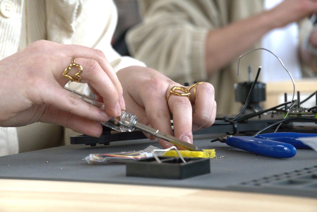 Soldering at the Dronefix.lt workbench
