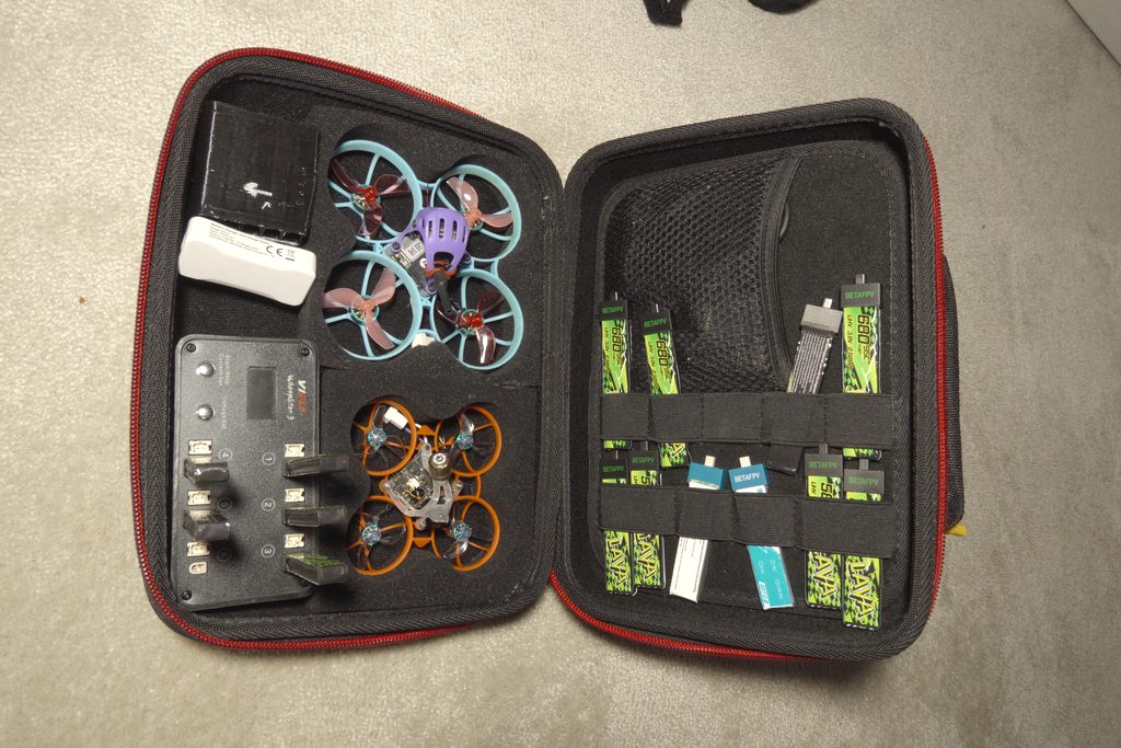 Travel kit: Meteor75 O4 Lite (top) and Air65 II with Ratel Baby Nano (bottom), in carry case